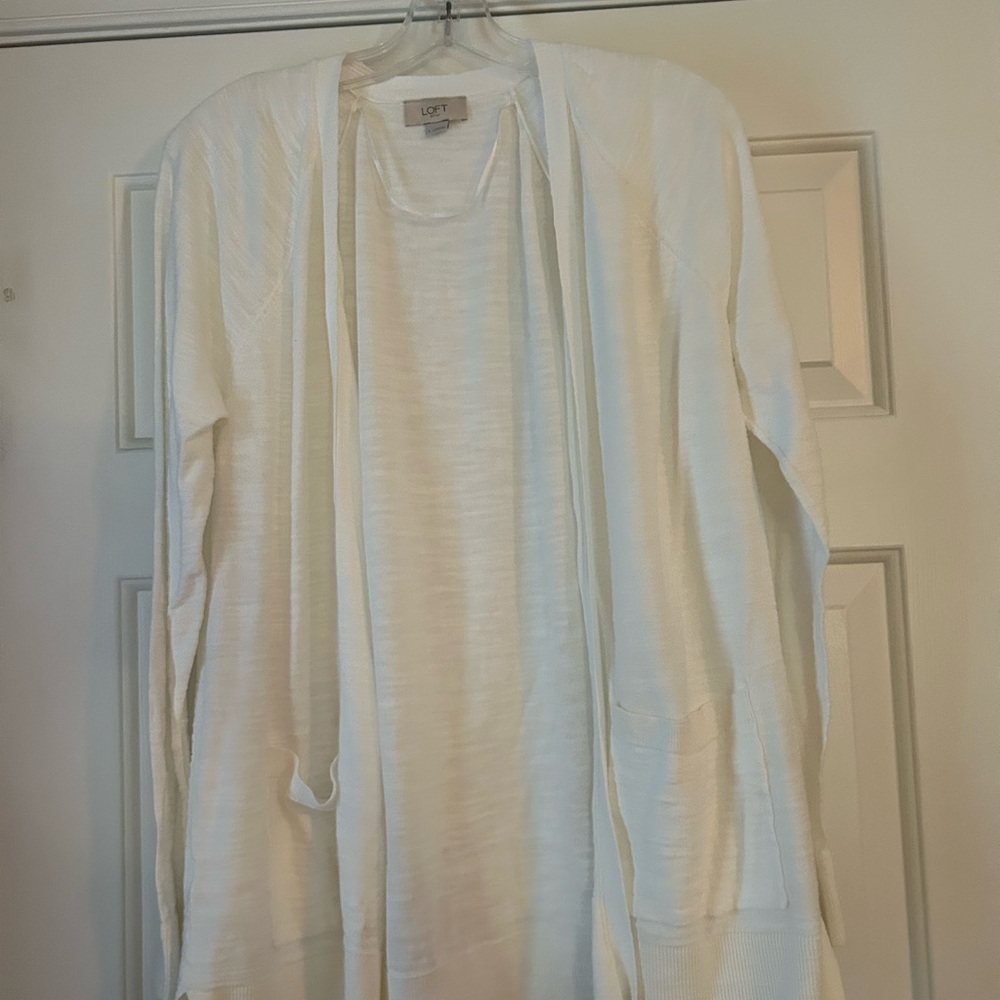 LOFT Ivory Open Front Cardigan